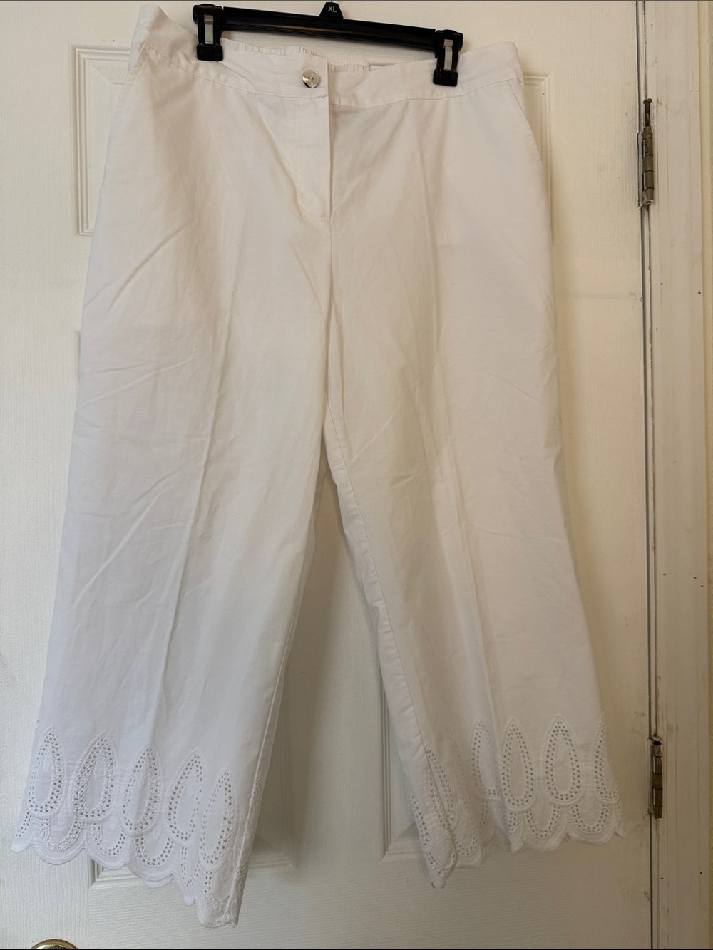 Ruby Road White Eyelet Hem Wide-Leg Cropped Pants size 14